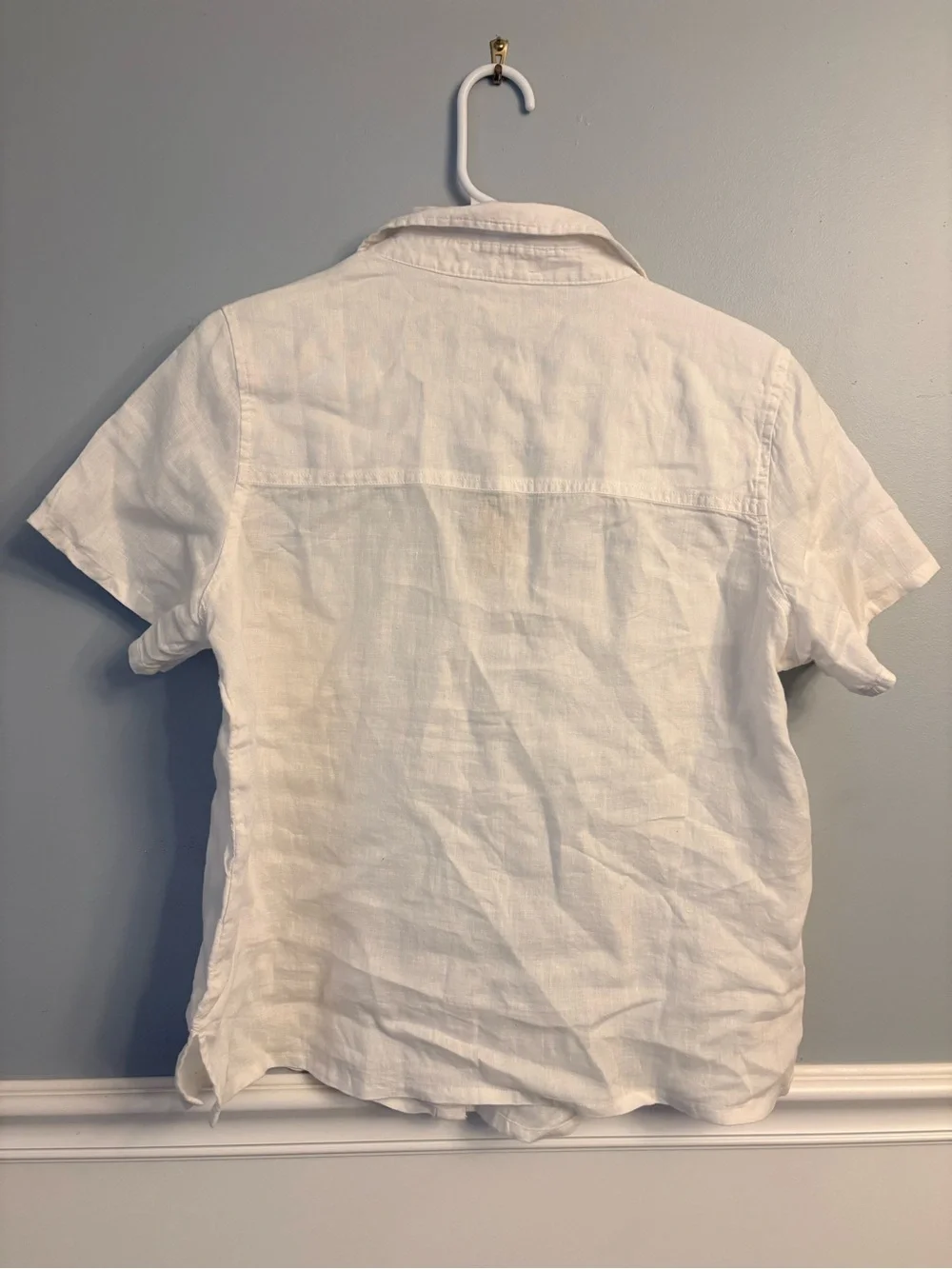C&C California White Cropped Short Sleeve Linen Button-Down Shirt Blouse Top - Picture 2 of 5